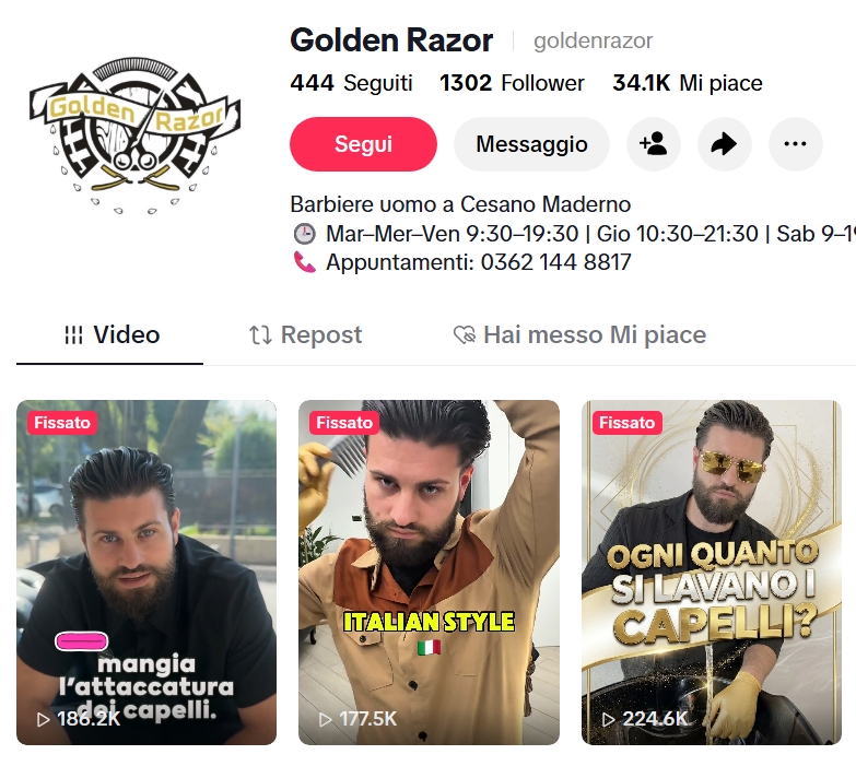 Screenshot profilo social Golden Raz realizzato da Growganic