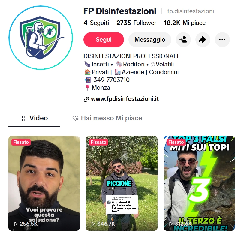 Screenshot profilo social Effepi disinfestazioni realizzato da Growganic